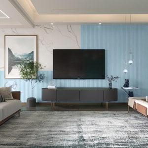 Blue Wall Covering, Decorative Modern Wall Panels, Slat Wall Wainscoting , Wall Cladding, Water, Damage Resistant, Practical Installation
