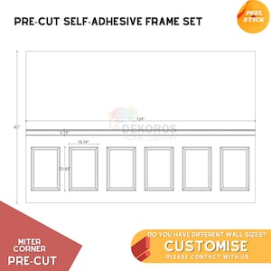 Pedido personalizado, kit de molduras de pared listo para montar, molduras de marco precortadas de 4 cm, revestimiento de madera de borde de 8 cm - Panel de media pared - Peel&Stick