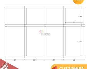 Op de afbeelding: Een diagram dat een voorgeknipte, zelfklevende lijstset toont met afmetingen in centimeters. De lijstset is verdeeld in vier secties, waarbij elke sectie 255,2 cm bij 229,3 cm meet. De totale afmetingen van de lijstset zijn 280,1 cm bij 389,1 cm. De tekst "PEEL STICK" staat in een cirkel met een oranje achtergrond. De tekst "MITER CORNER" staat in een zwarte rechthoek met een witte achtergrond. De tekst "CUSTOMISE PLEASE CONTACT WITH US" staat in een gele rechthoek met een rode achtergrond.