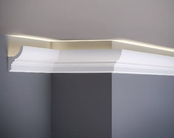 Crown Moulding with Led Duct, Each Pieces 240x7,2cm/9,4''Wx2,8''H White Lowes Crown Molding, Cornice Molding (Light not Included)