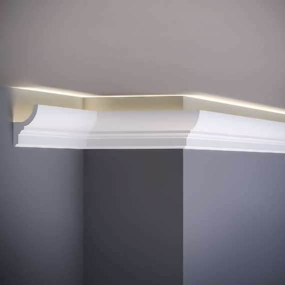 Crown Moulding With Led Duct, Each Pieces 240x7,2cm/9,4''wx2,8''h White  Lowes Crown Molding, Cornice Molding light Not Included 
