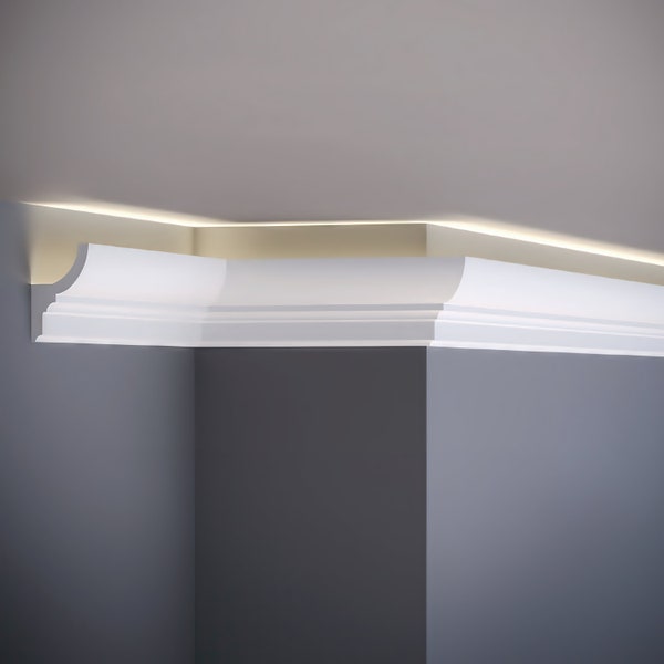 Crown Moulding with Led Duct, Each Pieces 240x7,2cm/9,4''Wx2,8''H White Lowes Crown Molding, Cornice Molding (Light not Included)