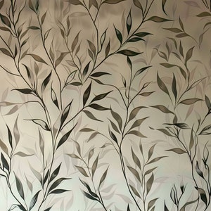 Wallpaper - Green Leafs and Flowers Wallpaper, Hanging Leaves Mural, Watercolor Floral Boho Mural Decor