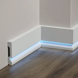 Led Duct Baseboard Molding - Paintable White Base Moulding Wall Decor - Each Skirting board is 240x10 cm/94&#39;&#39;Wx3.9&#39;&#39;H (Light not Included)