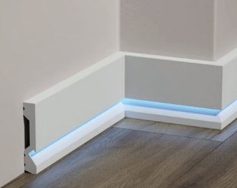 Moldura de zócalo de conducto LED - Decoración de pared con moldura de base blanca pintable - Cada rodapié mide 240x10 cm/94''Wx3.9''H (luz no incluida)
