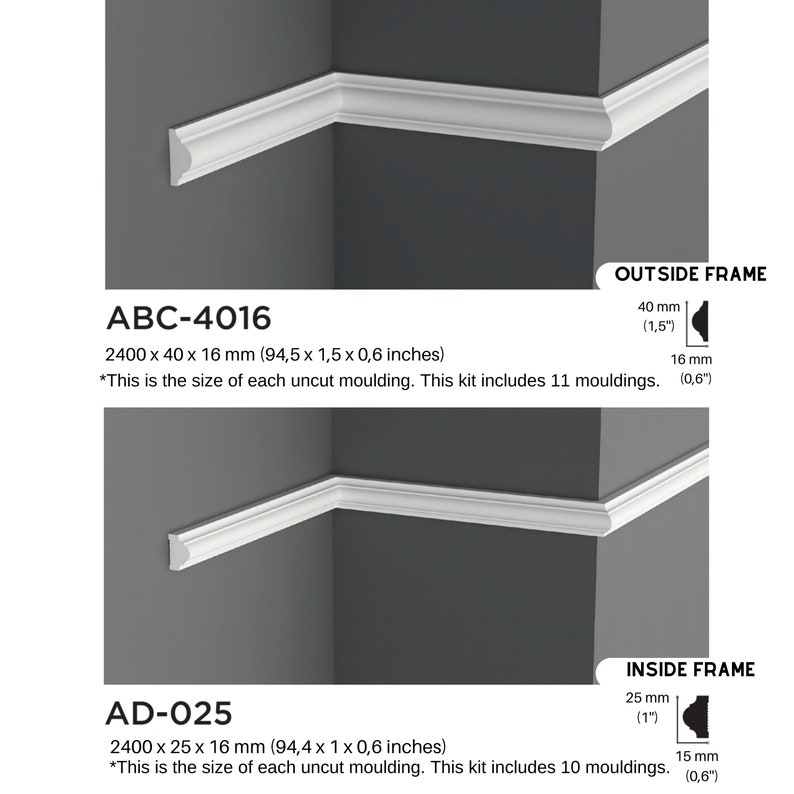 Abc Molding Modern Wall Molding Kit, Pre-cut 4 Cm Mouldings Wall Art - White Wall ...