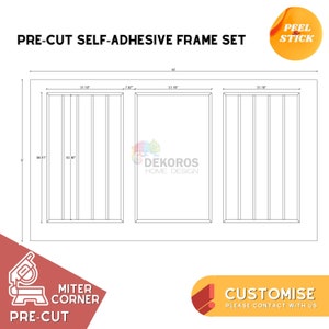 Custom Order, Wall Mouldings, Ready Assemble Molding Kit,  Frame Set, Board, 4cm Peel and Stick Wall Trim, Paintable Customisable