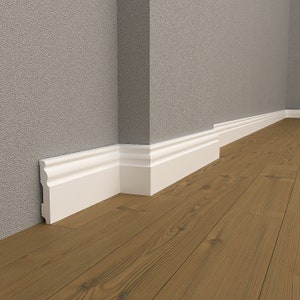 Baseboard Molding: One Package is 12 Boards (28,8 m) - Paintable White Skirting Board - Each Base Moulding is 240 x 12 x 1,8 cm