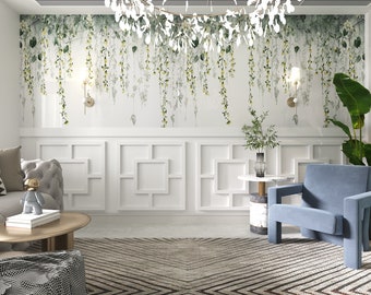 Wall Molding Frame Kit with Wallpaper - 4 cm Half Mouldings and Border, Paintable, Water, Damage Resistant - Peel&Stick - Ready Assemble