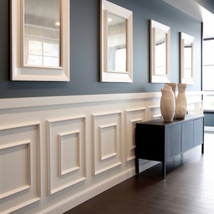 Half Wainscoting Panels, Wall Molding Frame Kit with Border - Paintable White Moldings, Water, Damage Resistant - Pre-cut, Self Adhesive