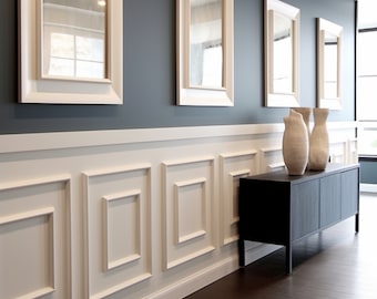 Half Wainscoting Panels, Wall Molding Frame Kit with Border - Paintable White Moldings, Water, Damage Resistant - Pre-cut, Self Adhesive