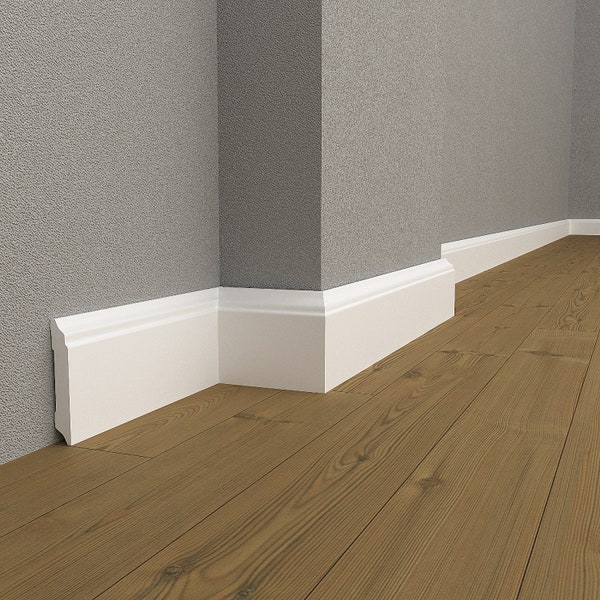 Baseboard Molding: One Package is 18 Boards (43,2m/1700'') - Waterproof White Base Moulding - Each Skirting Board is 240x10x1,5 cm