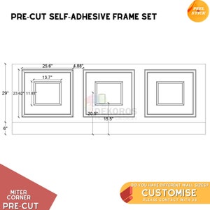 Custom Order, Wall Molding Frame Kit with Border - Paintable White Moldings, Water, Damage Resistant - Pre-cut, Self Adhesive