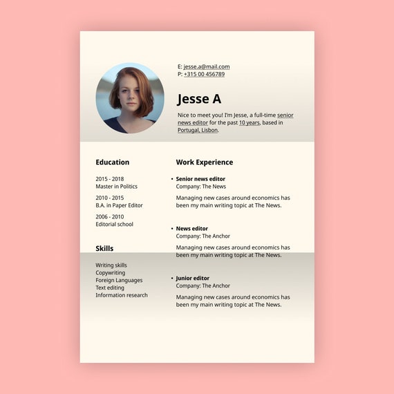 Professional Resume Design. CV Template Word Pages and PDF. - Etsy