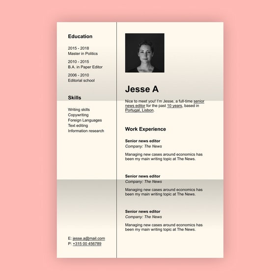 Professional Resume Design. CV Template Word Pages and PDF. - Etsy