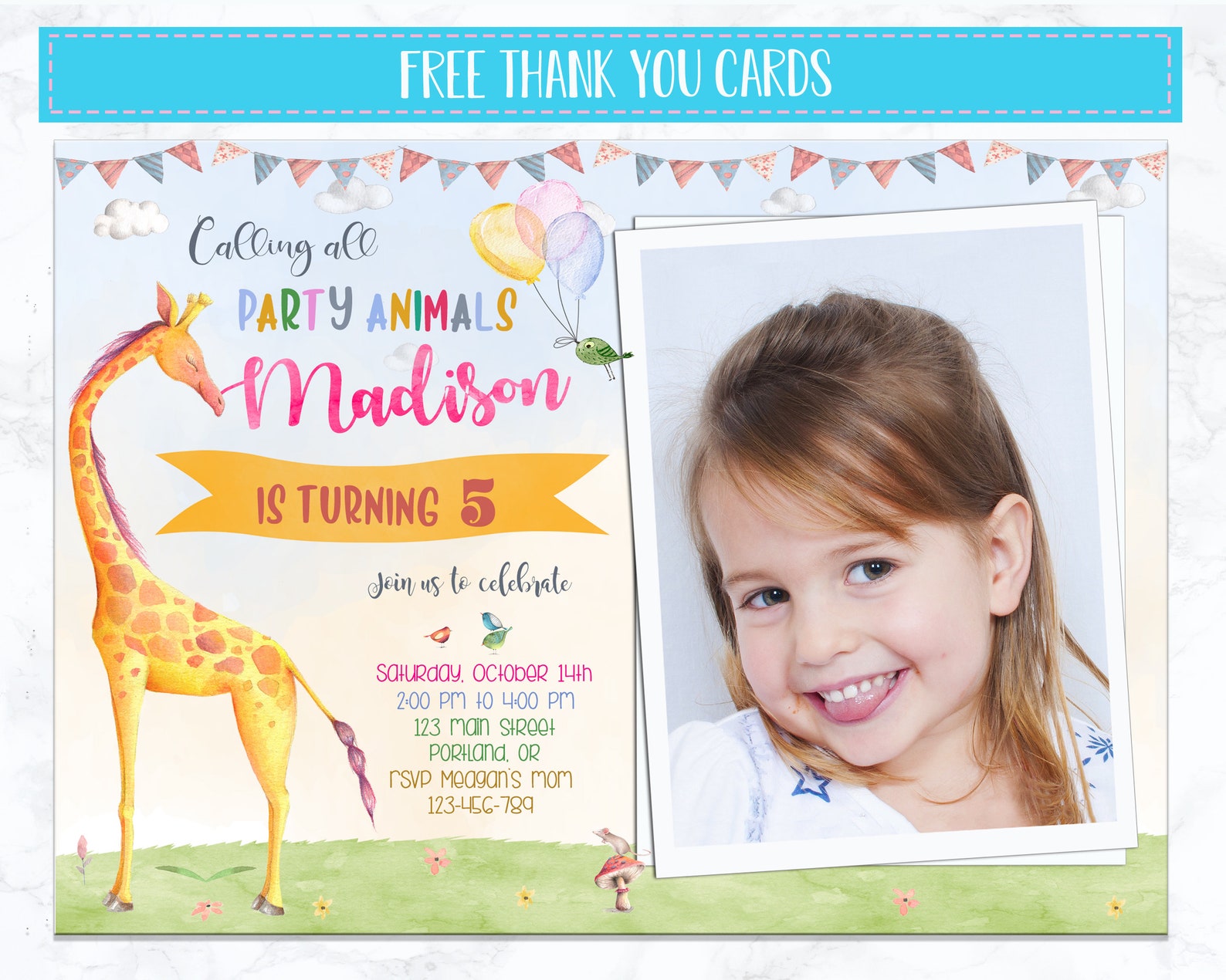 Giraffe Birthday Invitation Photo Giraffe Invitation Boy Girl Etsy
