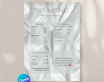 Menu Template Onlyfans - Etsy