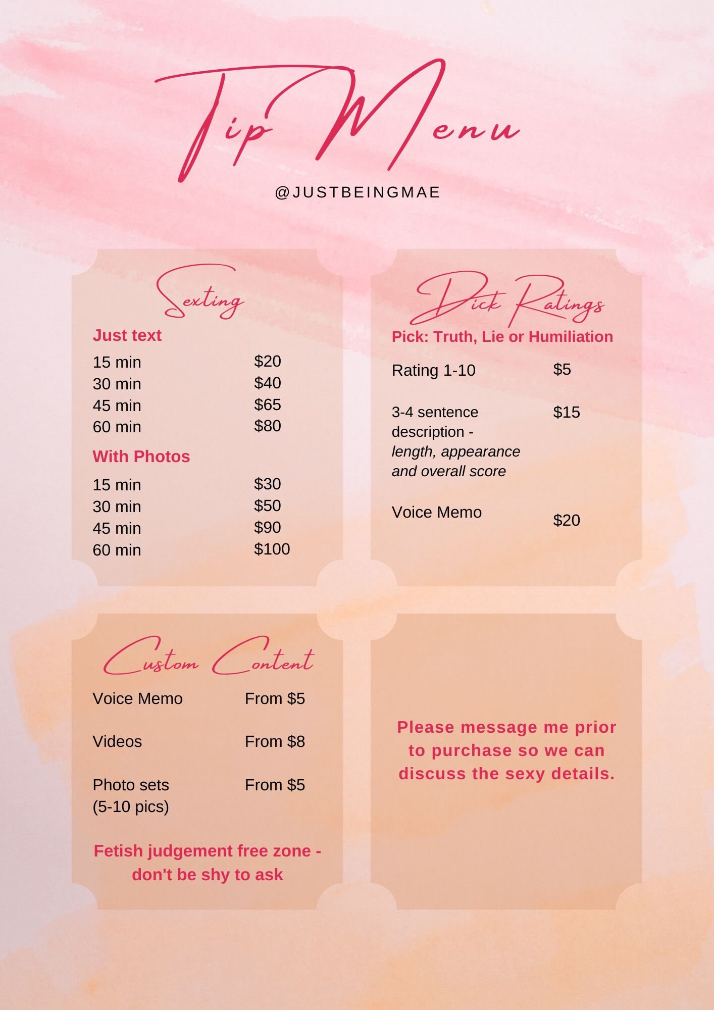 Editable Only Fans Tip Menu CANVA Watercolour Pink Orange - Etsy