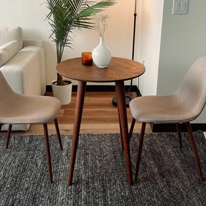 Narrow Round Dining Room Table, Small 2 Person Dining Table Walnut Wood, Spacesaver Rustic Minimalist Breakfast Tables Kitchen Furniture