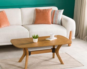 Rectangle Coffee Table with Solid Beech Wood Pedestal Leg