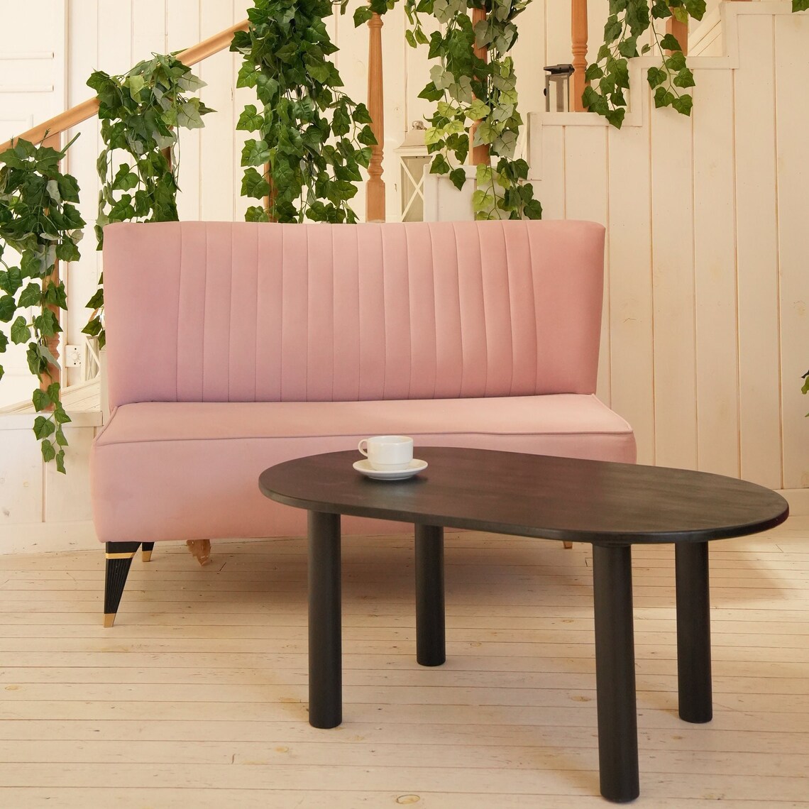 Black Oval Coffee Table Ellipse Coffee Table With Thick Legs Etsy