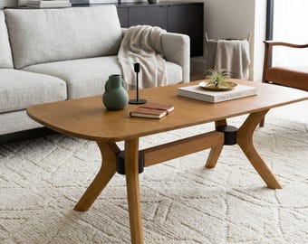 Rectangle Walnut Coffee Table, Pedestal Leg Round Side Oval Sofa Table Solid Beech Wood