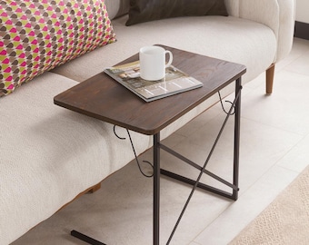 Metal Leg Wooden End Side Tables, C Shape Sofa Coffee Table, Solid Pine Wood and U Shapes Metal Legs Sided Tables