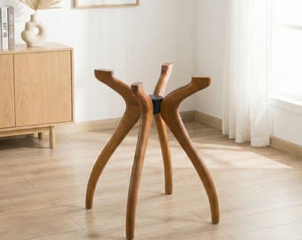 Wooden Pedestal Leg Dining Table: Solid Beech Wood Legs Base for Round Glass Marble or Epoxy as Kitchen Table
