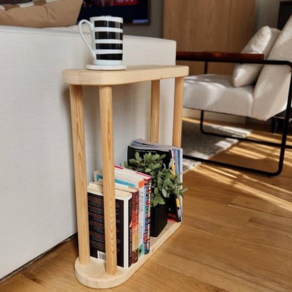 Narrow End Side Tables with Storage, Skinny Side Table Livingroom Furniture, Spacesaving Slim Sofa End Table, Wood Small Space Coffee Table