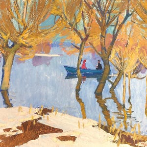 Paisaje de crecida primaveral del río, Mykhailo Chepyk, cartón denso, óleo, 59,5 x 48 cm o 23,4 x 18,9 pulgadas, impresionista, arte ucraniano