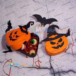Lot de 2 bonbons citrouille citrouille sorcières SVG pour projets Cricut, ScanNcut, Cameo 4 | Boîte citrouille pour chocolat, boîte Halloween titulaire, boîte cadeau svg