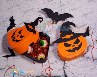 Set 2 Witch Pumpkin Candy Box SVG for Cricut Projects, ScanNcut, Cameo 4 | Pumpkin Box for Chocolate, Box Halloween Holder, Gift box svg
