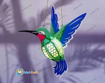 Kolibrilyktor PDF, SVG-mallar för Cricut-projekt - Papperslyktor, klippning, gör-det-själv-kolibrihängande dekorationer, Shadowbox svg-fil