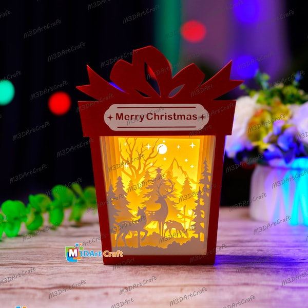 Deer Family Christmas Gift Box Lanterns Shadow Box SVG Templates - DIY Christmas Box Lighbox - Deer Paper Cut For Christmas Deer Family Christmas Gift Box Lanterns Shadow Box SVG Templates - DIY Christmas Box Lighbox - Deer Paper Cut For Christmas