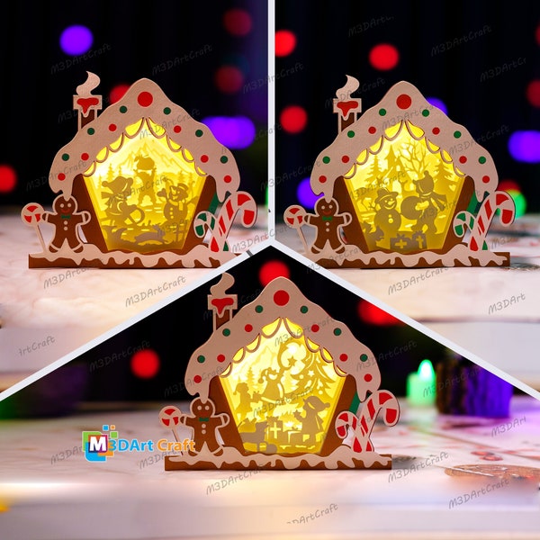 Pack 3 Candy House Lantern Shadow Box SVG for Cricut Proroject, ScanNcut, Cameo 4, Paper Cut Template For Christmas - Snowman House Lightbox