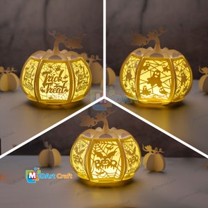 Combo 3 Items Pumpkin Lanterns SVG for Cricut Projects, CanNcut, Silhouette Studio - DIY Paper Lanterns - Paper Cut Template Lightbox