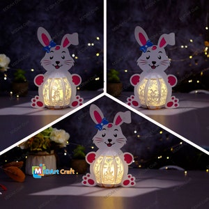 Pack 3 Bunny Lantern PDF, SVG, Studio Template Bunny Easter Egg Lantern for Easter Decorations DIY Easter Paper Cut Template zdjęcie 1