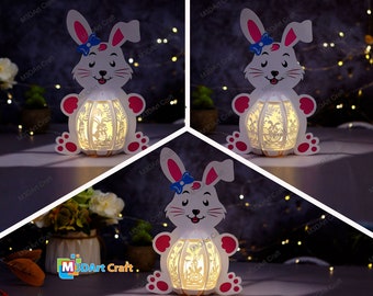 Pack 3 Bunny Lantern PDF, SVG, Studio Template - Bunny Easter Egg Lantern for Easter Decorations - DIY Easter Paper Cut Template