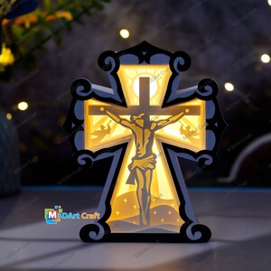 Jésus sur la croix lanterne Shadow Box PDF, SVG pour projets Cricut, ScanNcut, Cameo4 - bricolage croix Lightbox, gabarit en papier découpé pour décoration de Pâques