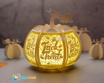 Trick or Treat Pumpkin Lanterns SVG for Cricut Projects, CanNcut, Silhouette - DIY Lamp Halloween Decoration - Paper Cut Template Lightbox