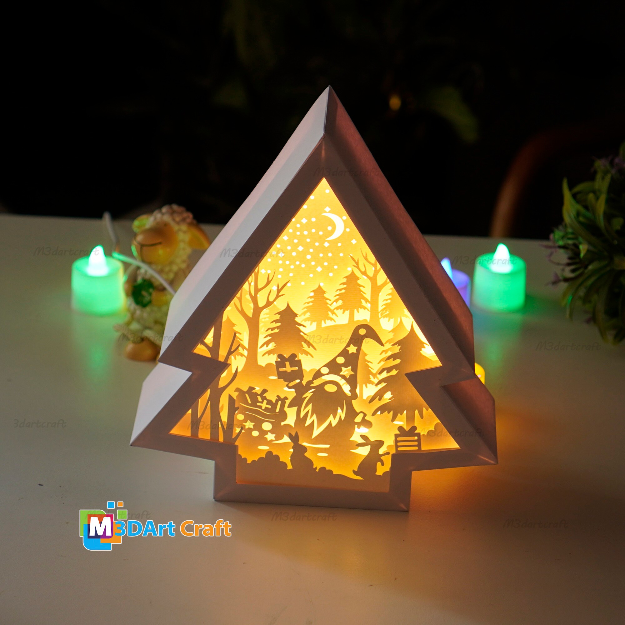 Gnome Christmas Lantern Shadow Box SVG Templates X-mas - Etsy