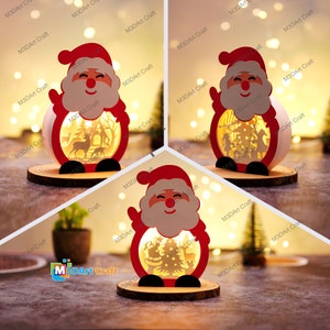 Pack 3 kleine Weihnachtsmann Weihnachten Shadow Box SVG für Cricut Joy, ScanNcut, Cameo4 - Weihnachtsmann Light Box, DIY Weihnachten Santa Laterne Papierschnitt