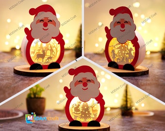 Pack 3 Small Santa Christmas Shadow Box SVG for Cricut Joy, ScanNcut, Cameo4 - Santa Claus Light Box,DIY Christmas Santa Lantern Paper Cut
