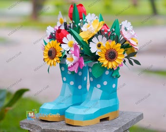 Rain Boot Flower Papercraft SVG Vorlage - 3D Papier Tulpe, Gänseblümchen, Sonnenblume, Narzisse DIY Muttertagsgeschenk für Cricut