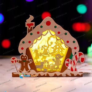 Weihnachtsmann Laternen Schatten Box SVG für Cricut Projekte Diy Weihnachten Candy House, Scherenschnitt Vorlage - DIY Lamp Decor, Santa House Lightbox