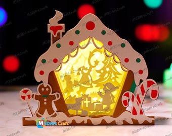Santa Claus Lanterns Shadow Box SVG for Cricut Projects Diy Christmas Candy House, Paper Cut Template - DIY Lamp Decor, Santa House Lightbox