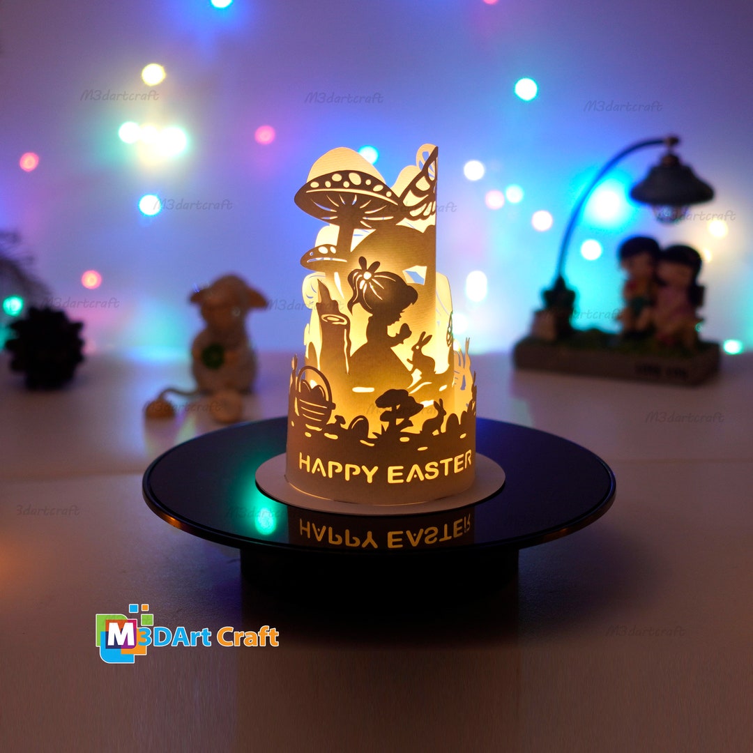 Easter Paper Lantern PDF, SVG for Cricut Projects, Child With Easter Eggs DIY Party Decorations