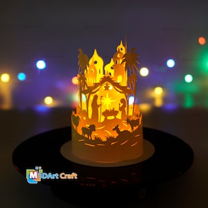 Lanterne di Natale del presepe - Lampada tagliata in carta per Natale - SVG per Cricut Projects Ideas Xmas Decor - Lampada di carta natalizia fai da te
