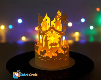 Nativity Scene Christmas Lanterns - Paper Cut Lamp For Christmas - SVG for Cricut Projects Ideas Xmas Decor - DIY Christmas Paper Lamp