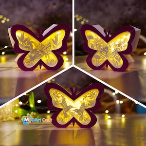 Pack 3 Insect Butterfly Lanterns Shadow Box PDF, SVG Light Box for Cricut Projects DIY Butterfly Lantern Paper Cut Template Shadow Box Frame